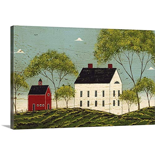 House with Dark Blue Sky Canvas Wall Art Print, Countryside Artwork