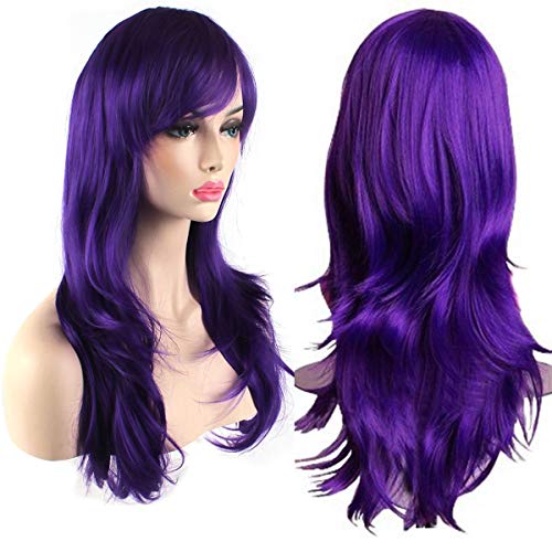 Akstore 28' 70cm Fashion Wigs Long Wavy Curly Hair Cosplay Wig & Wig Cap (Purple)