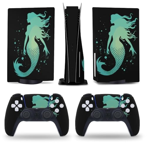 Buyidec Silhouette Mermaid PS5 Skin Console and Controller Accessories Cover Skins Anime Vinyl Cover Sticker Full Set for Playstation 5 Disc Edition