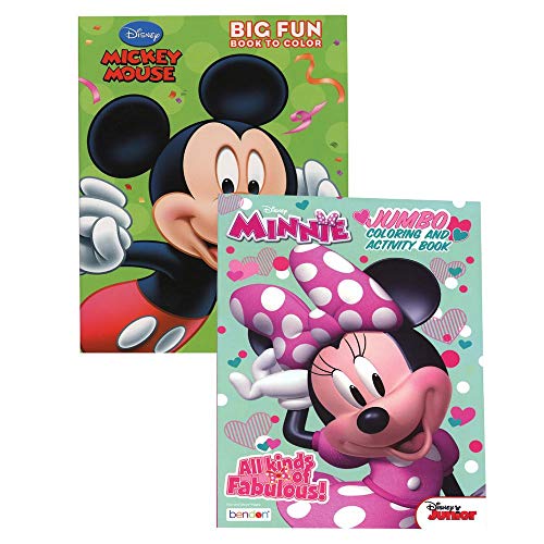 Mickey and Minnie Jumbo Coloring and Activity Book Character Patterned Tool for Brain Stimulation 80-Page Creativity-Focused Gadget Quality Travel and Educational Kids Art Material (2 Items)