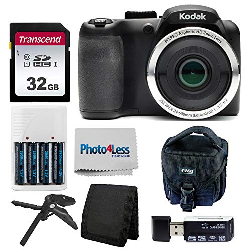 Kodak PIXPRO AZ252 Astro Zoom 16MP Digital Camera (Black) + Point & Shoot Camera Case + Transcend 32GB SD Memory Card + Rechargeable Batteries & Charger + USB Card Reader + Table Tripod + Accessories