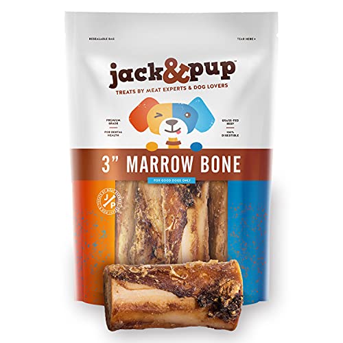Jack&Pup Dog Bones for Aggressive Chewers | Roasted Marrow Bones for Dogs – 3 inch Dog Bones for Large Dog - All Natural Gourmet Treat Chews – Long Lasting Chew (10 Pack)
