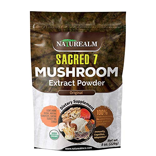 SACRED 7 Mushroom Extract Powder - USDA Organic - Lion's Mane, Reishi, Cordyceps, Maitake, Shiitake, Turkey Tail, Chaga - 8 Oz - Supplement - Add to Coffee/Tea/Smoothies - Whole Mushrooms - No fillers