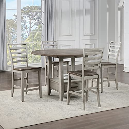 Abacus Two-Tone Smokey Alabaster and Brown 5-Piece Drop Leaf Counter Dining Set