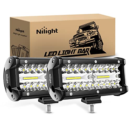 Nilight LED Pods 2Pcs 6.5 Inch 120W Triple Row Light Bar Flood Spot Combo 12000LM Driving Fog Off Road Lighting for Trucks Pickup Golf Cart SUV ATV UTV 4x4 Van Camper Boat,2 Years Warrant