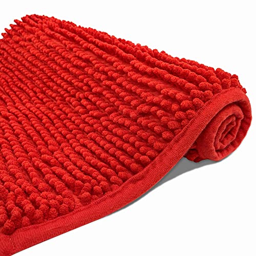 Eanpet Chenille Bath Mat Non-Slip Microfiber Floor Mat Baby Bath Mat for Kids Ultra Soft Washable Bathroom Dry Fast Water Absorbent Shower Mat Area Rug (15.7' x 23.6', Red)