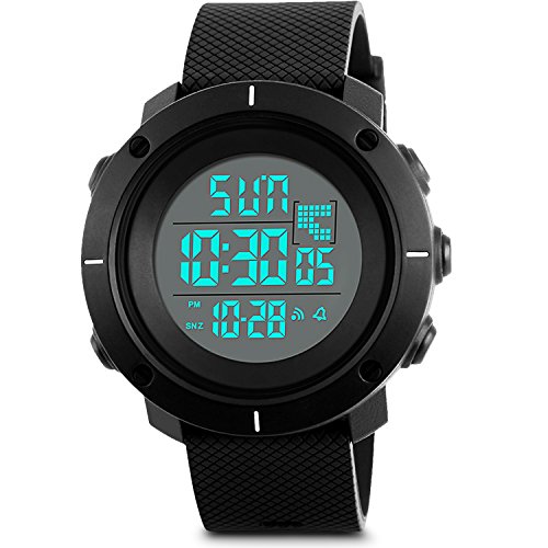 Aposon Mens Digital Sports Watch, Military Waterproof Watches for Outdoor Running with Stopwatch LED Screen - Black Band