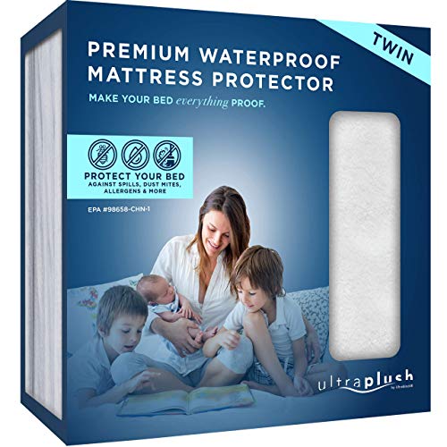 UltraBlock Ultra Plush Premium Waterproof Mattress Protector (Twin) – Breathable, Vinyl Free, Noiseless Mattress Cover, Fitted Style with Deep Pockets (15-18'), Bedwetting, Dorm Room Essentials