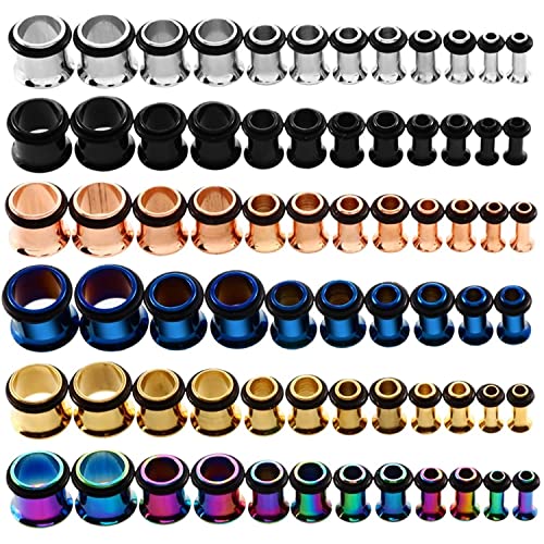 KUBOOZ 9pairs Stainless Steel Single Flared Ear Plugs Kit Tunnels Gauges Stretcher Piercings Mixed Size 14G-00G,10 Grams