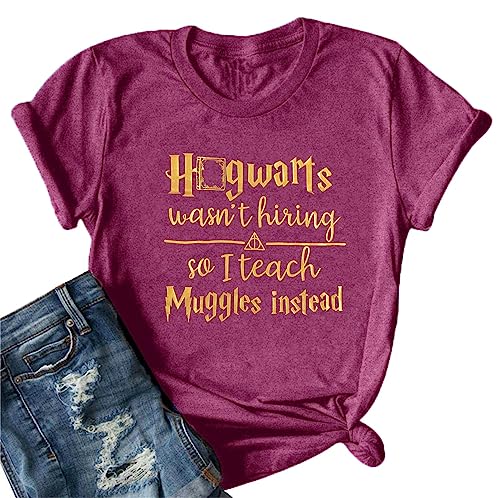 FLOYU Women I Teach Shirt Teacher T-Shirts School Teacher Tops Casual Magic School Clothes Purple Red