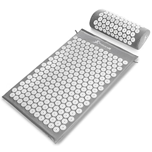ProsourceFit Acupressure Mat and Pillow Set for Back/Neck Pain Relief and Muscle Relaxation, Grey