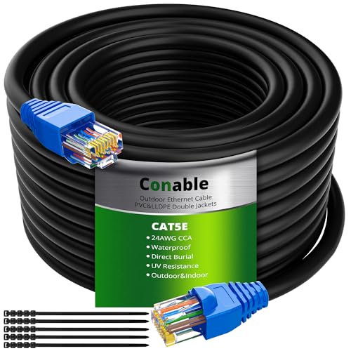 Cat5e Outdoor Ethernet Cable 100 Feet, Cat 5e Heavy Duty Internet Network LAN Cable, More Flexible Than Cat 6, Waterproof, PVC & LLDPE UV Double Jackets for in Wall, Direct Burial, Router, POE, Indoor