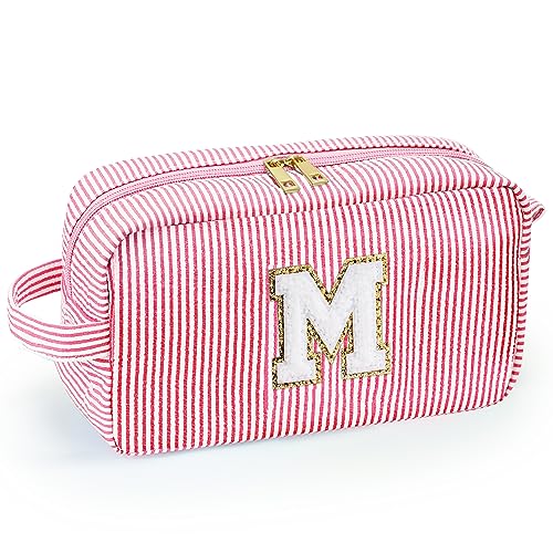 YOOLIFE Christmas Gifts for Women Girls - Birthday Gifts Idea for Teen Girls Teenage | Personalized Initial Pink Cute Cosmetic Bag Makeup Bags Pouch Toiletry Bag for Her Mom Friend Teacher Bride M