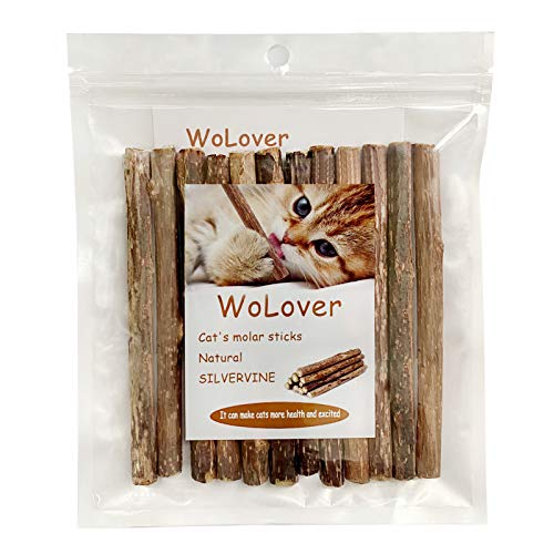 WoLover Silvervine Sticks for Cats, Natural Catnip Sticks Matatabi Chew Sticks Teeth Molar Chew Toys for Cat Kitten Kitty (at Least 12 PCS)