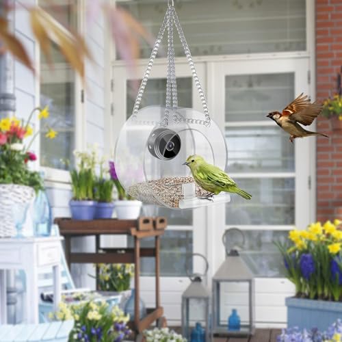 Fufafayo Bird Feeder, Deals, Bird Feeder with Camera, HD 1080P Night-Version Video Camera, WiFi Hotspot Remote Connection with Mobile Phone for Outdoor Bird Watching, Capture Photos-