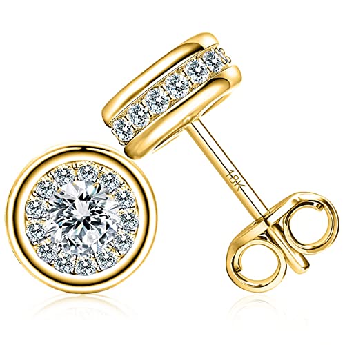 18K Gold Earrings, Diamond Gold Stud Earrings for Women,Dainty Rose Gold Diamond Earrings Stud, Jewelry for Women, The Best Birthday Christmas Anniversary Valentine's and Mother's Day Gifts for Women Wife Mom Girlfriend Daughter Friend Her, Hypoallergenic Stud Earrings (Gold)