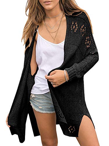 Misassy Womens Open Front Knit Sheer Cardigans Summer Boho Lightweight Long Sleeve Kimono Long Sweater Black