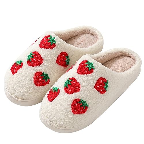 Women Slippers Cute Pattern Big Heart Mushroom Warm Soft Bedroom Shoes Fuzzy Closed Toe Sandals Non Slip House Bedroom Slippers