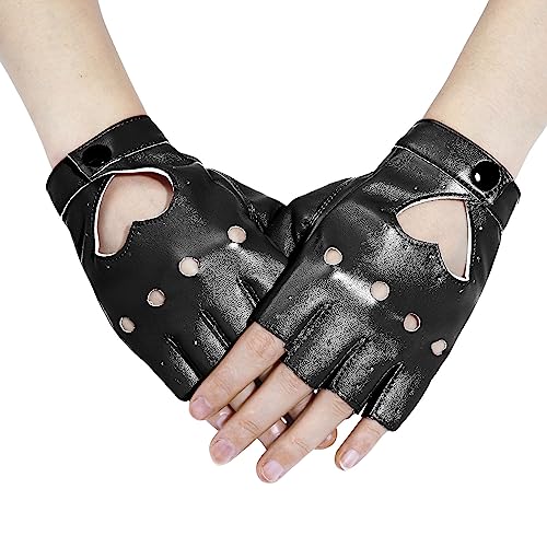 gootrades Punk Fingerless Dance Glove For Women, Jazz Style Glove, PU Leather (Black)