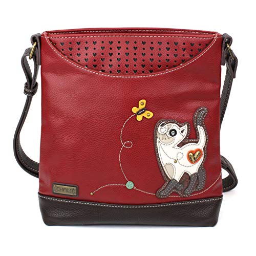 CHALA Sweet Messenger Mid Size Shoulder Purse with Adjustable Strap - Slim Cat - burgundy