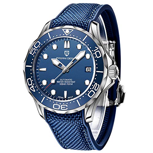 HaiQin Pagani Design 007-Model Automatic Diving Watches for Men Japan Movement, Stainless Steel Band, Rotating Ceramic Bezel, Sapphire Domed Mirror, Waterproof Mechancial Self Winding Wrist Watch