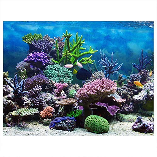 HEEPDD Aquarium Poster, Underwater Marine Coral Fish Tank Background Poster Thicken PVC Adhesive Static Cling Backdrop Decorative Paper(61 x 41cm)