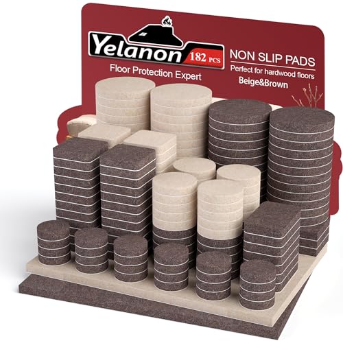 Yelanon Felt Furniture Pads -182 Pcs Furniture Pads Self Adhesive,Cuttable Felt Chair Pads,Anti Scratch Floor Protectors for Furniture Feet Chair Legs, Felt Pads for Hardwoods Floors,Brown & Beige