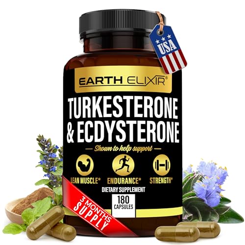 Earth Elixir Turkesterone 1000mg and Ecdysterone 1000mg Supplements (180 Capsules) 2 Month Supply - 3rd Party Tested- Turkesterone Supplement for Men (Ajuga Turkestanica) with 95% Beta Ecdysterone