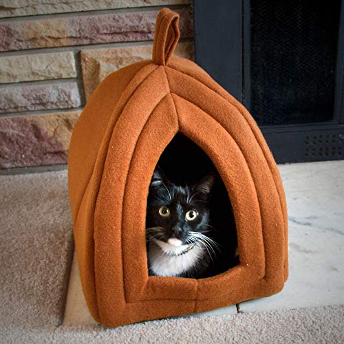 Cat House - Indoor Cat Bed with Removable Foam Cushion - Pet Tent for Kittens, Rabbits, Guinea Pigs, and Other Small Animals by PETMAKER (Brown)