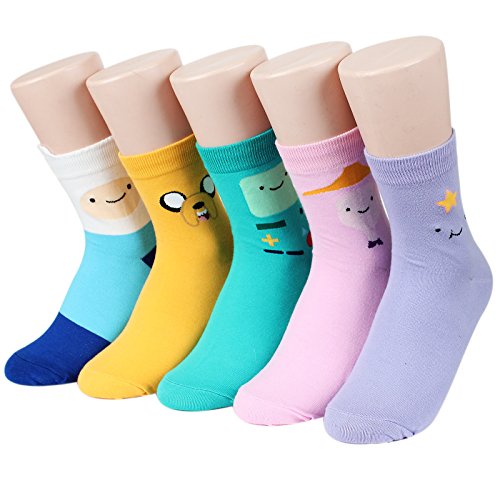 Kiss socks Socksense Animation Character Disney Series Women_s Original Socks (Adventure Time(Basic)_5pairs)