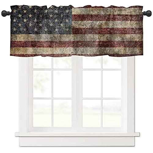 Window Valance Independence Day Rod Pocket Short Curtain Panels Vintage American Flag Kitchen Valances Curtains, Patriotic Stars and Stripes Window Treatments Drapes for Living Room Bedroom Decor