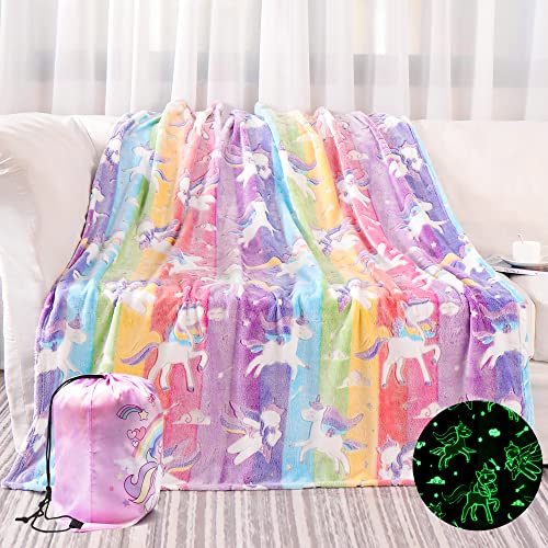 LIFEYJ Glow in The Dark Blanket Unicorns Gifts for Girls, Soft Blanket 3 4 5 6 7 8 9 10 Year Old Girl Gifts, Toddler Girls Toys Age 6-8, Gifts for Girls for Christmas Birthday Gifts, 50' x60