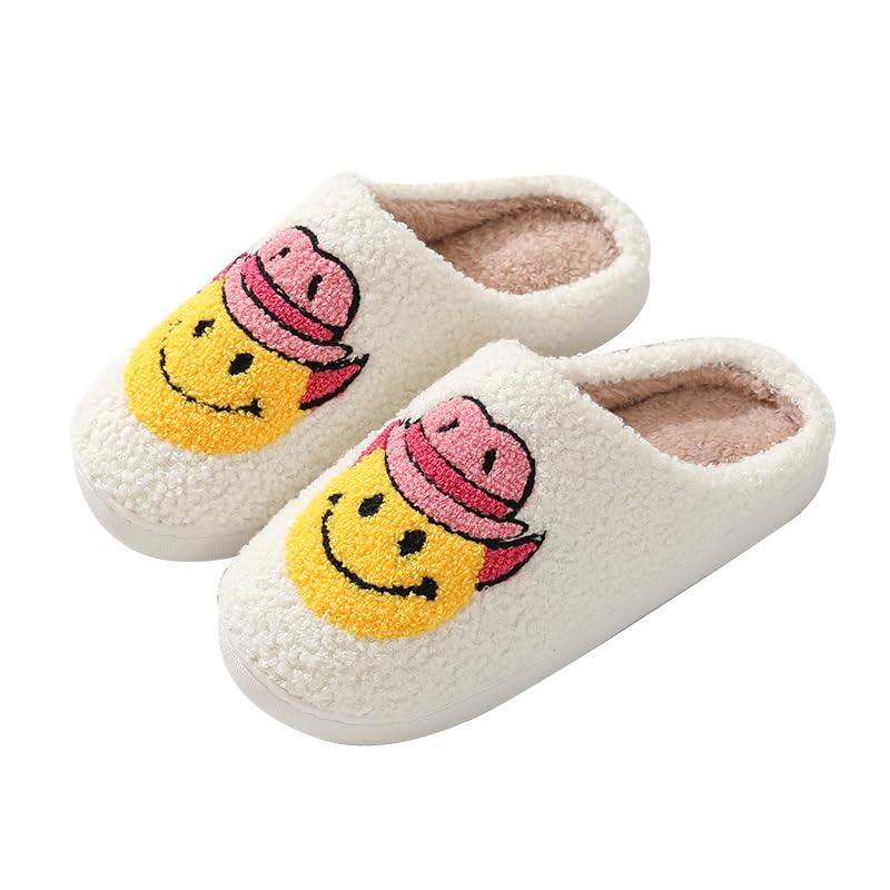 LEZIRTOI Christmas Slippers For Women Men House Slippers Retro Cozy Furry Smile Slippers（mao-xl-3940