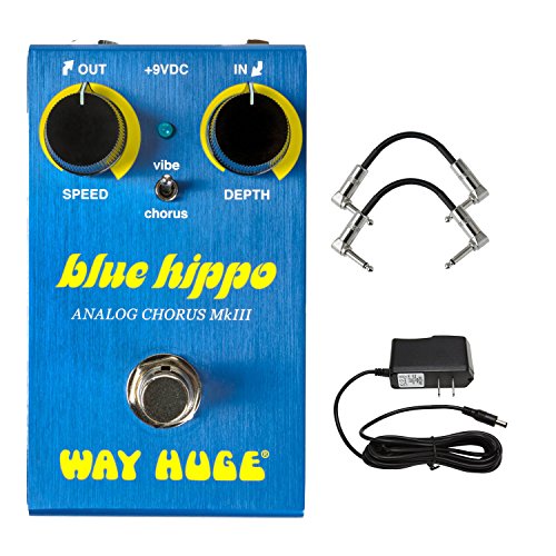 Way Huge WM61 Blue Hippo Analog Chorus MK III Smalls Series Guitar Pedal Bundle with AC Power Supply and 2 Patch Cable