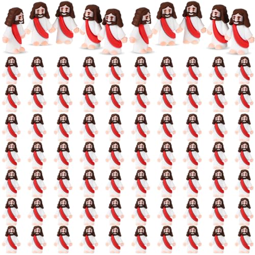 Bememo 100 Pcs Jesus Toys Little Jesus Figurine Miniature Jesus Doll Tiny Jesus Figurine to Hide and Seek Classic Religious Gifts for Easter Egg Stuffers (Red)