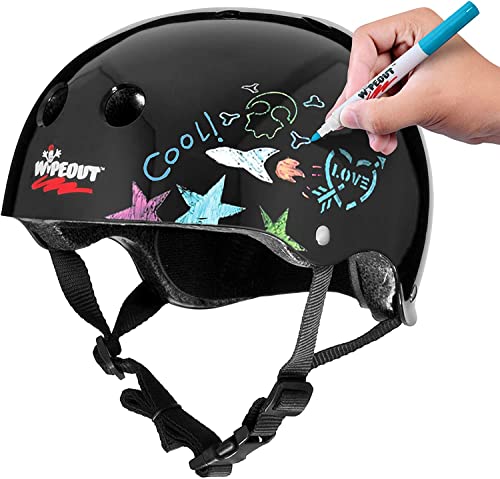 Wipeout Dry Erase Kids Helmet for Bike, Skate, and Scooter, Black, Ages 8+