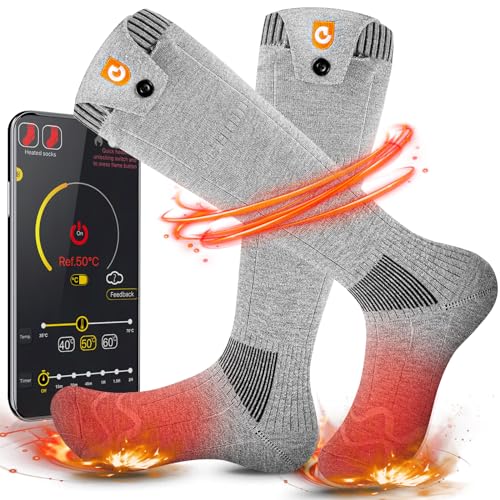 Heated Socks for Men Women, 5000mAh APP Control Battery Heated Socks Rechargeable Washable, Electric Socks Foot Warmer for Hiking Biking Camping Skiing Hunting Outdoor Work, Heating Socks