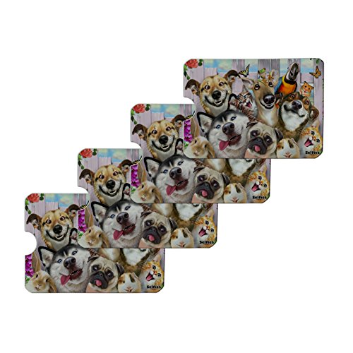 GRAPHICS & MORE Pet Animals Selfie Dogs Cats Rabbit Hamster Guinea Pig Credit Card RFID Blocker Holder Protector Wallet Purse Sleeves Set of 4