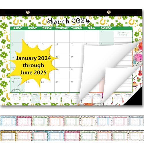 OuMuaMua Desk Calendar 2024: Monthly Pages 17 x 11-1/2 Inches Runs from January 2024 to June 2025-18 Monthly Calendar with Corner Protectors for School, Home and Office