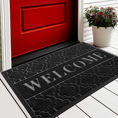 Yimobra Welcome Door Mat, Heavy Duty Durable Front Door Mat for Home Entrance, Garage and Garden Outside Entryway Floor Mat, Non Slip, Fade Resistant, Easy Clean, 29.5 x 17 Inch, Black