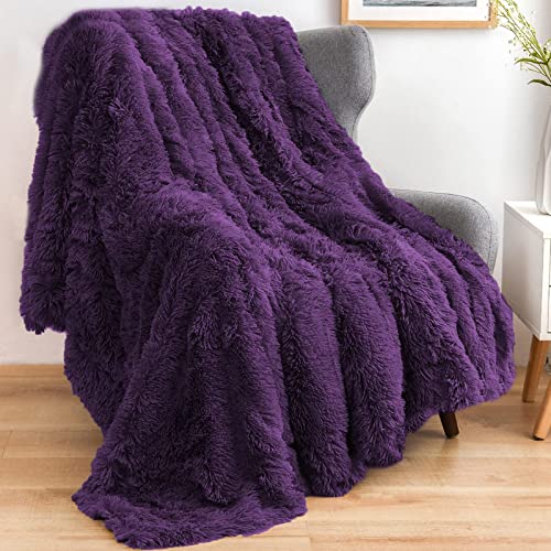 GONAAP Fuzzy Faux Fur Throw Blanket Purple Super Soft Cozy Plush Fuzzy Shaggy Blanket for Couch Sofa Bed (Purple, Throw(50'x60'))