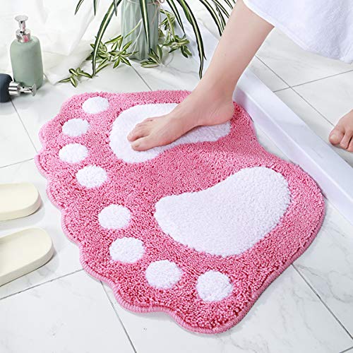 Aiegoor Bathroom Rugs Mats Water Absorbent Non-Slip Used in Bathroom, Shower, Room, Etc.Soft Microfiber Bath Mat Machine Washable Big Feet Mat (Pink, 19x26'')