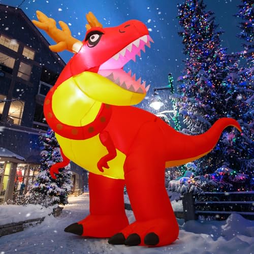 COMIN 6 FT Christmas Inflatables Outdoor Decorations Blow Up Antlers Dinosaur Inflatable with Built-in LEDs for Christmas Indoor Outdoor Yard Lawn Garden Decorations