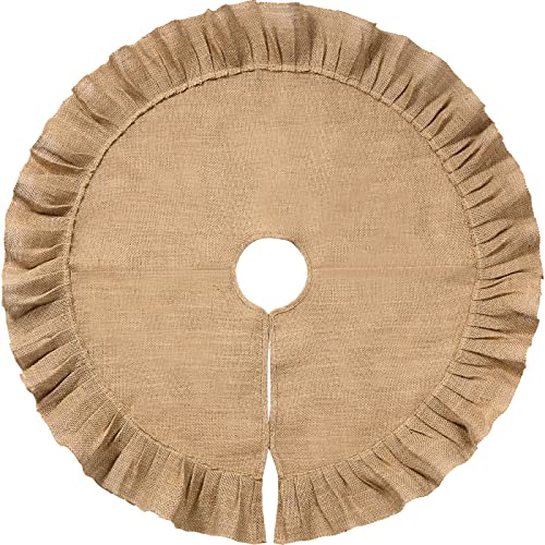 Christmas Tree Skirt Tree Skirt Linen Burlap Tree Skirt for Christmas Tree Decorations (Linen Color, 31 Inch)