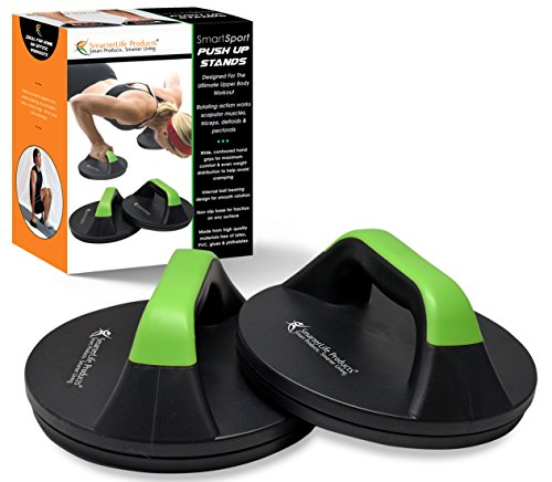 SmarterLife Push Up Bars for Men, Women - Pushup Handles for Floor Rotate to Prevent Wrist, Elbow Strain, Wide Grips with Non Slip Rubber Pads for Comfort - Two Pushup Bar Set, Workout Guide Included