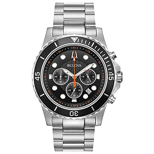 Bulova Men's Classic Sport 6-Hand Chronograph Quartz Watch, Calendar Date, Luminous Hands and Markers, 100M Water Resistant, 44mm Style: 98B326