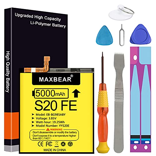 MAXBEAR Galaxy S20 FE Battery, (Upgraded) 5000mAh Li-Polymer Replacement Battery EB-BG781ABY for Samsung Galaxy S20 FE 5G SM-G781B G781U G781W SM-A526 A526B/DS A5260 A526W with Repair Tool Kit