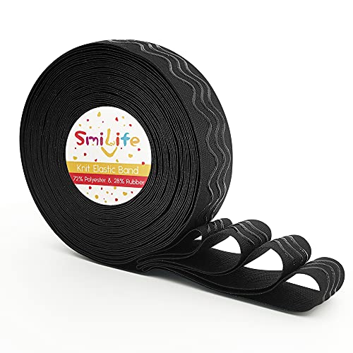 SmiLife Silicone Gripper Elastic Band, 1.1 Inches Non-Slip Gripper Elastic for Sewing, 12 Yards, Black