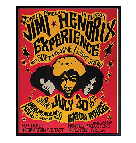 Jimi Hendrix Vintage Wall Art Print - Great Home Decor for Bedroom, Den or Office - Perfect Gift for Him, Music, Woodstock and Rock and Roll Fans - 8x10 Photo - Unframed