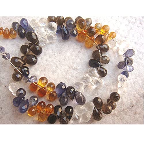 Beads Gemstone 1 Strand Natural Multi Gemstone Briolettes - Micro Faceted Tear Drop Briolettes - 7x5mm 12 Inch Long Long Code-HIGH-15757